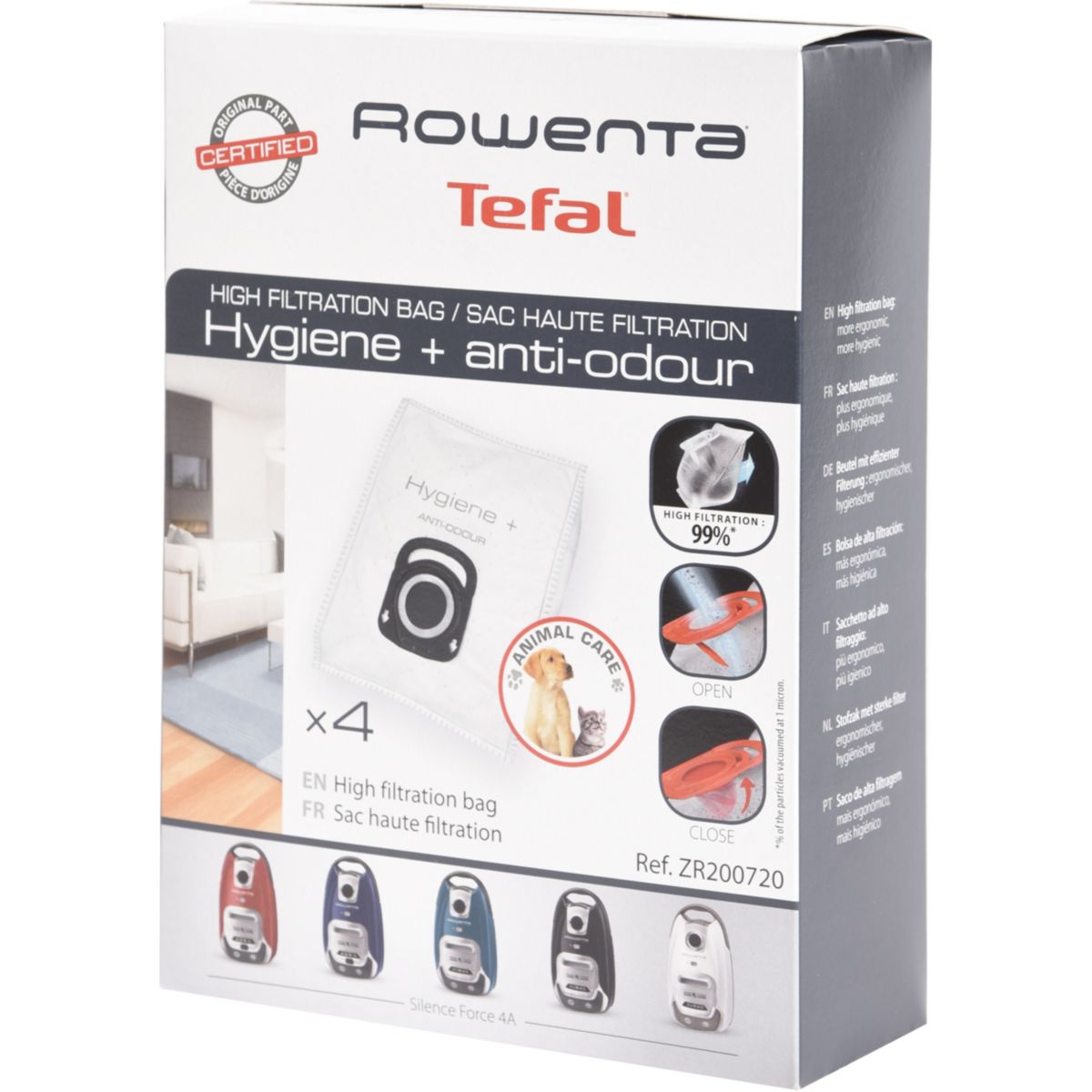 Sac aspirateur ROWENTA 4 sacs haute filt. hygiène+ anti odeur
