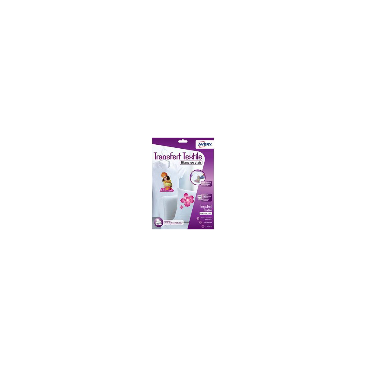Papier créatif AVERY 8 Transferts T-shirt blancs/clairs A4 (photo) Papier créatif AVERY 8 Transferts T-shirt blancs/clairs A4 (photo)
