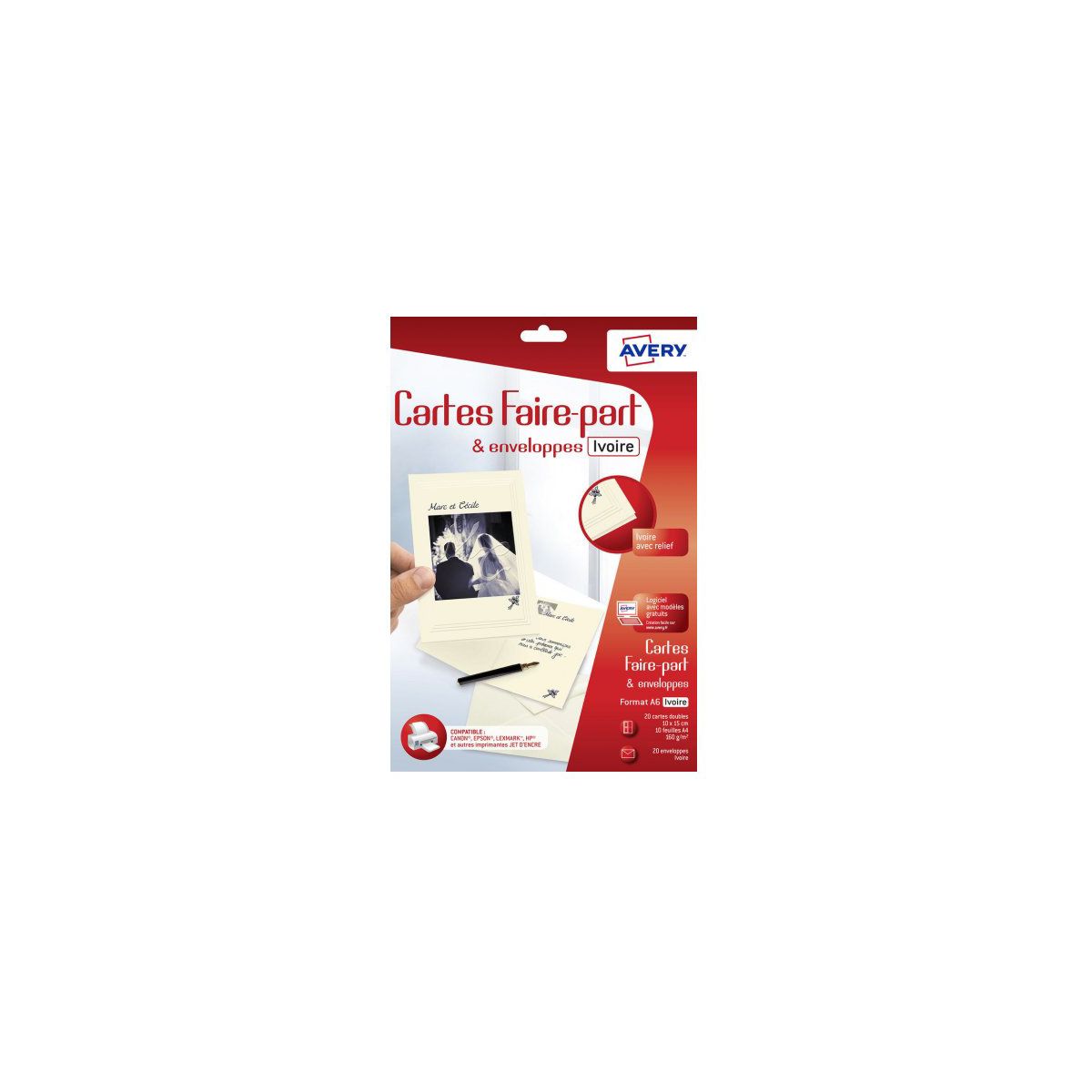 Papier créatif AVERY 20 Cartes faire-part ivoire A6+20 env (photo) Papier créatif AVERY 20 Cartes faire-part ivoire A6+20 env (photo)
