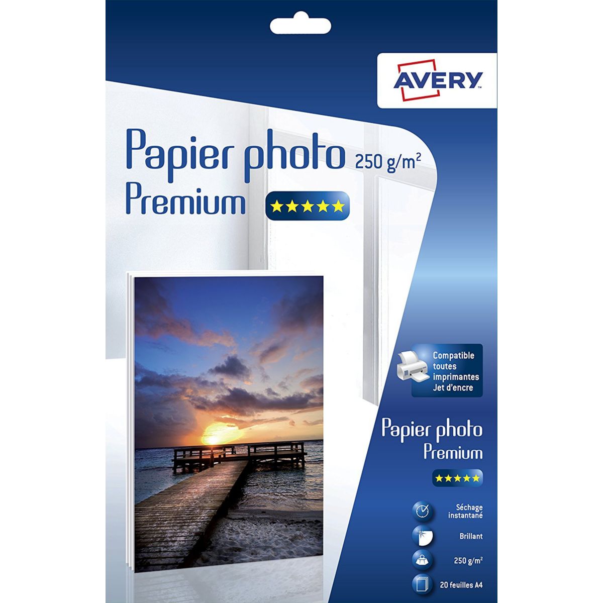 Papier photo AVERY 20 Photos brillantes A4 250g/m² (photo) Papier photo AVERY 20 Photos brillantes A4 250g/m² (photo)