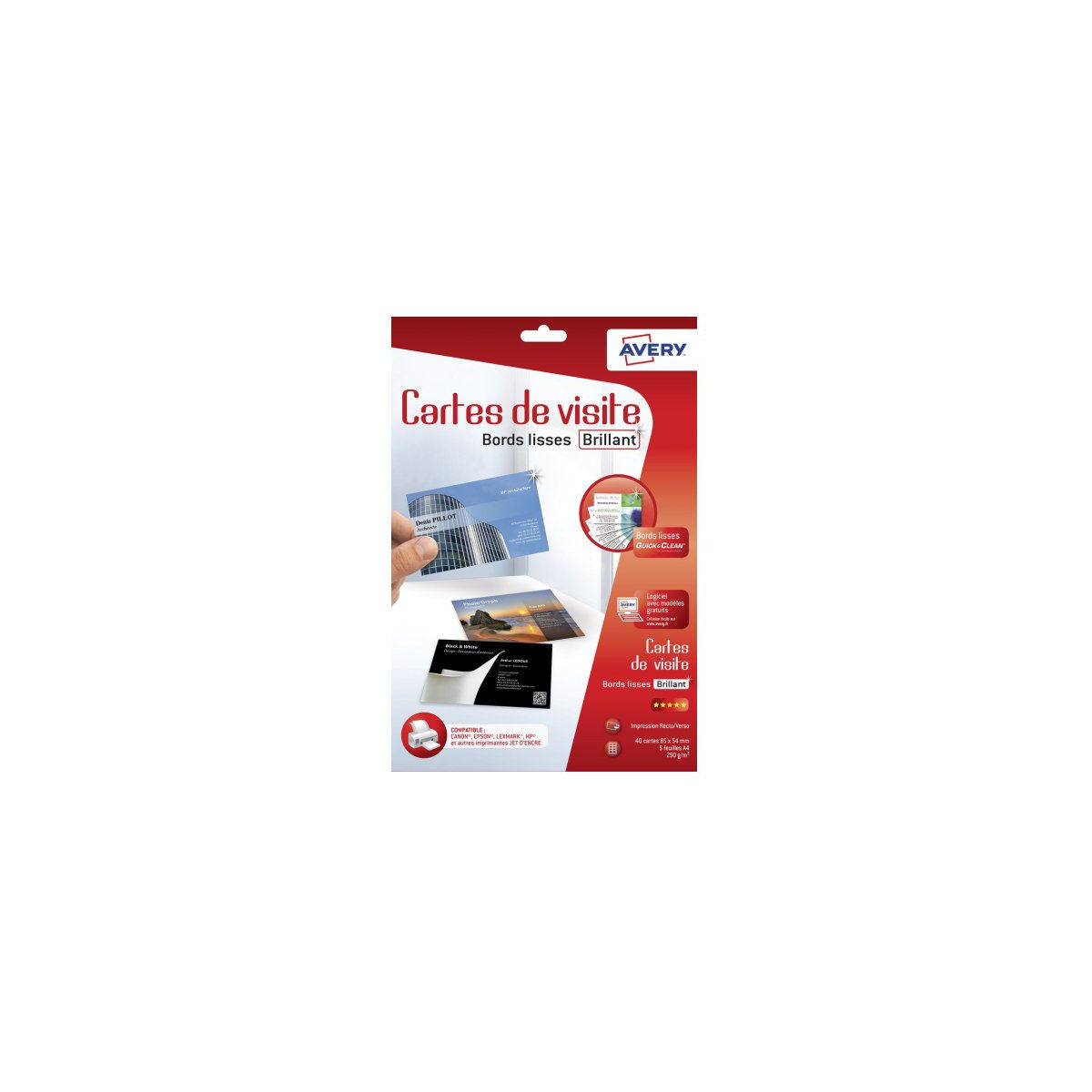 Papier créatif AVERY 40 Cartes de visite 85x54mm recto brilla (photo) Papier créatif AVERY 40 Cartes de visite 85x54mm recto brilla (photo)