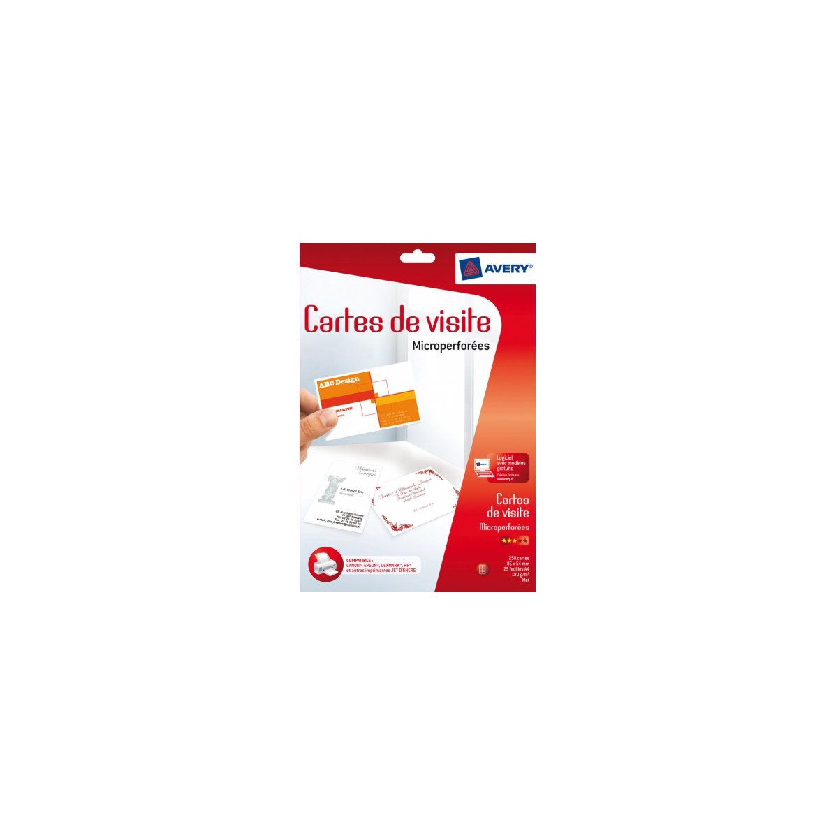 Papier créatif AVERY 250 Cartes de visite 85x54mm 185g/m² (photo) Papier créatif AVERY 250 Cartes de visite 85x54mm 185g/m² (photo)