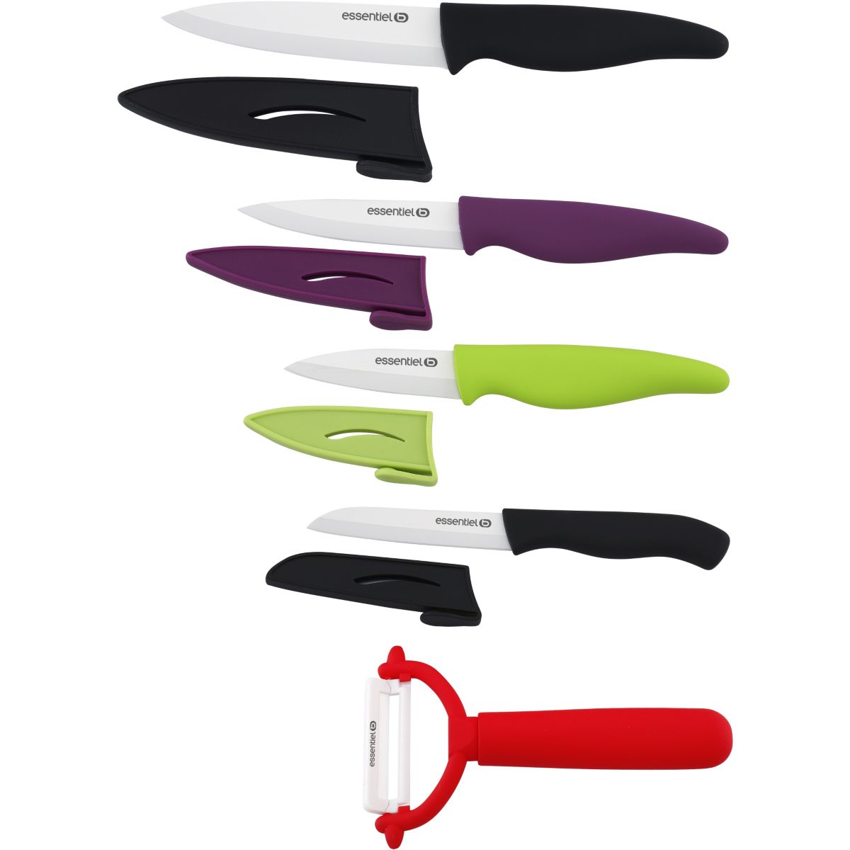 Coffret couteaux ESSENTIELB 4 couteaux + 1 éplucheur lame céramique
