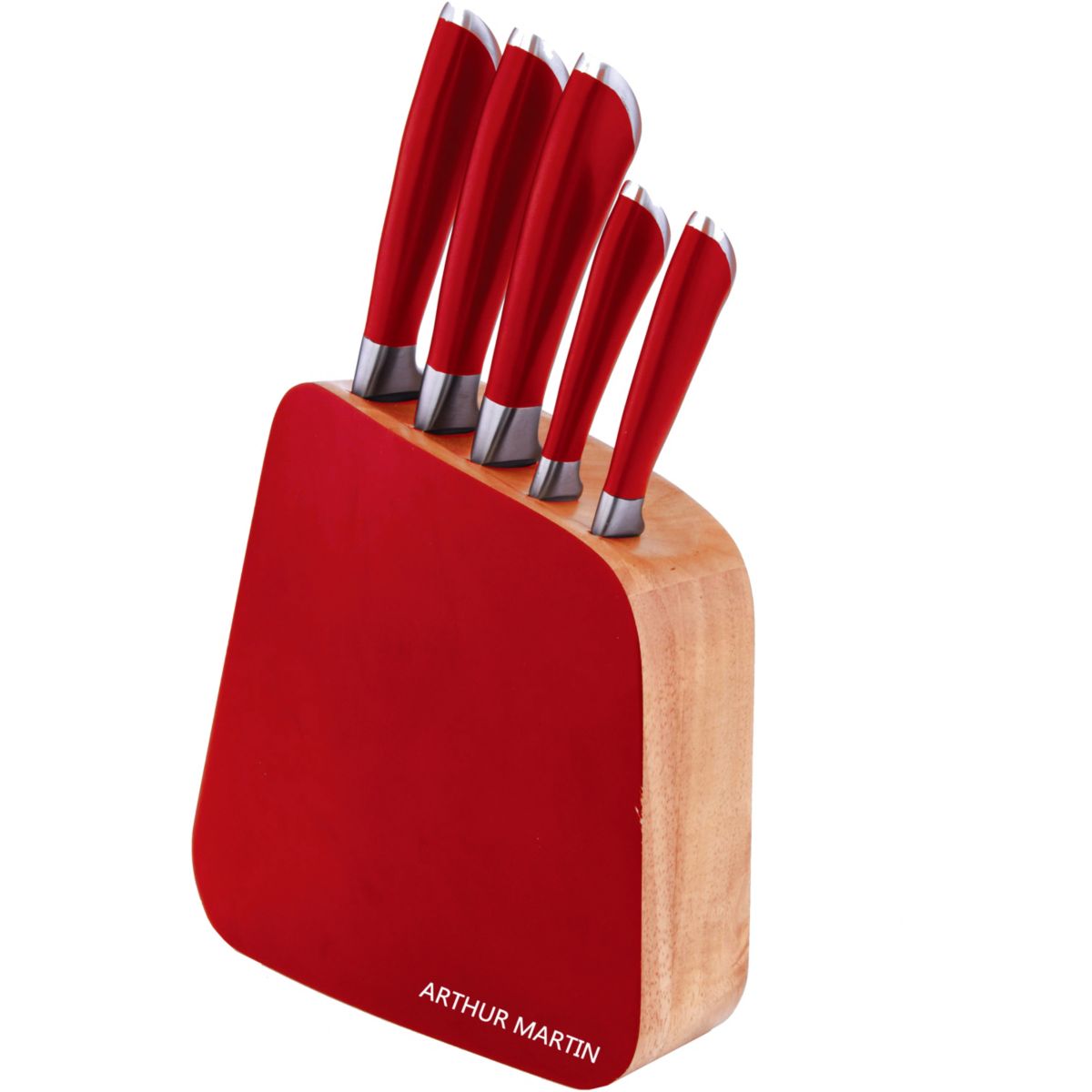 Bloc couteaux ARTHUR MARTIN rouge + 5 couteaux AM399