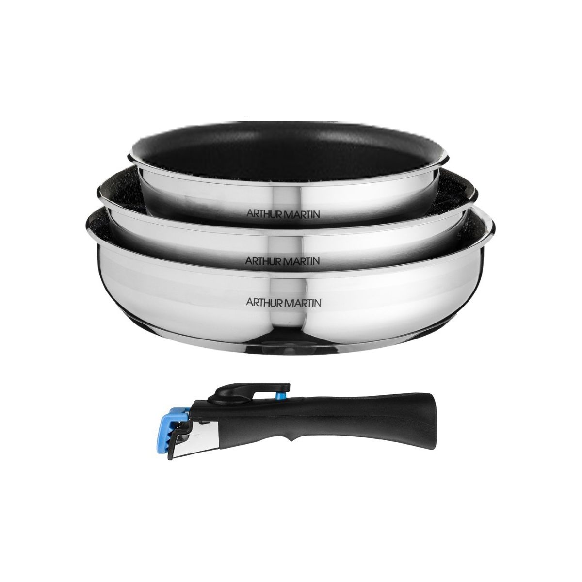 Batterie de cuisine ARTHUR MARTIN 3 poêles 20/24/26cm + poignée - 5539