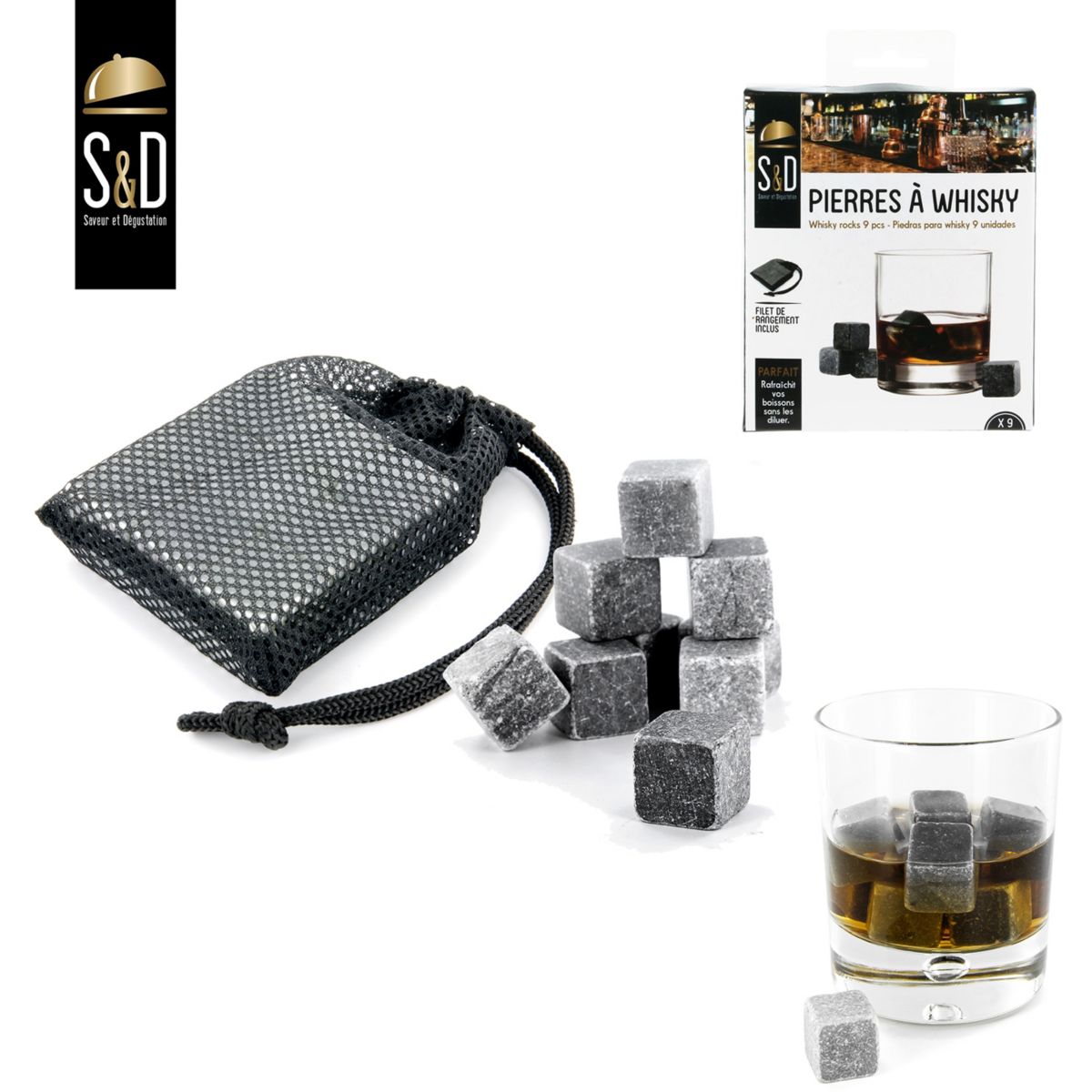Pierres à whisky SAVEUR & DEGUSTATION à whisky lot de 9