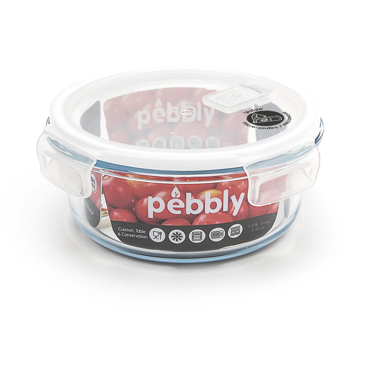 Boîte de conservation PEBBLY ronde en verre borosilicate 950ml