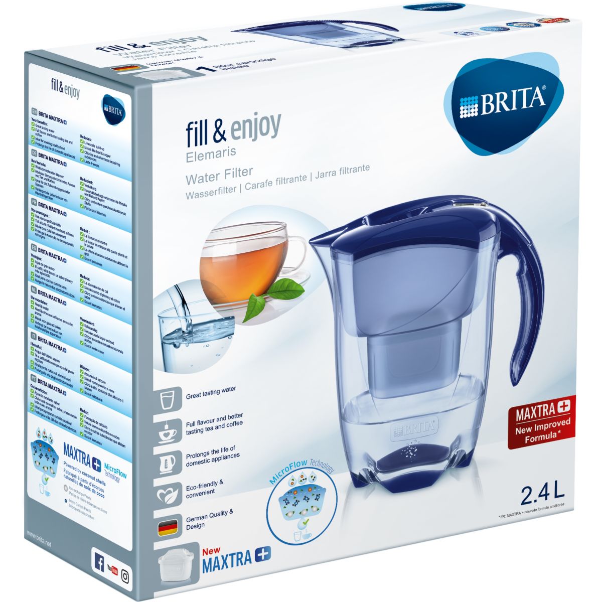 Carafe filtrante BRITA Elemaris bleu royal+ 1 cartouche Maxtra+