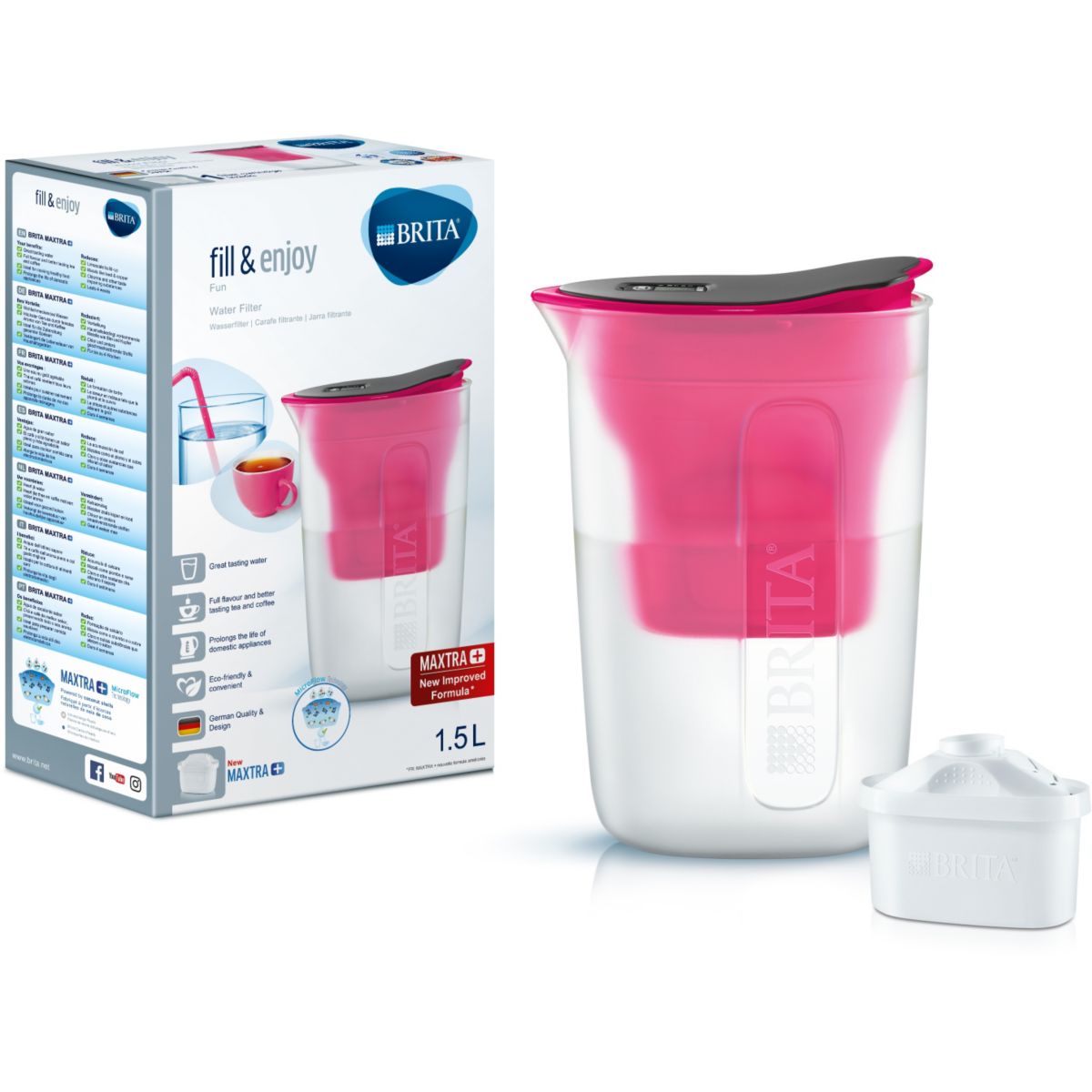 Carafe filtrante BRITA Fun rose + 1 cartouche Maxtra+