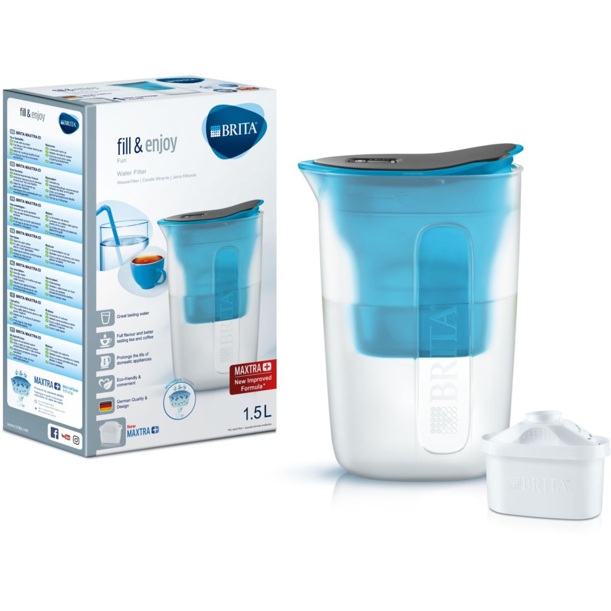 Carafe filtrante BRITA Fun bleu + 1 cartouche Maxtra+
