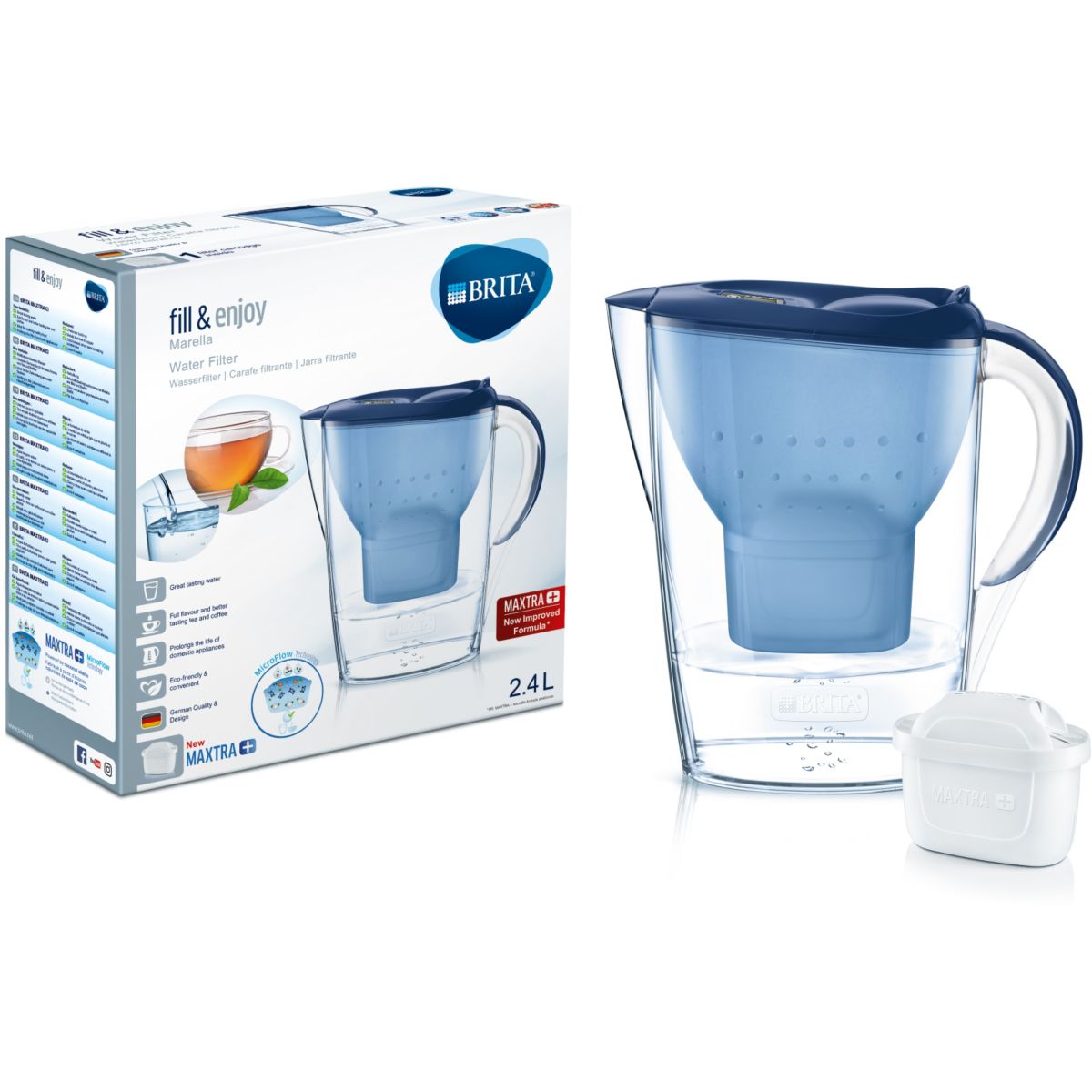 Carafe filtrante BRITA Marella bleu + 1 cartouche Maxtra+