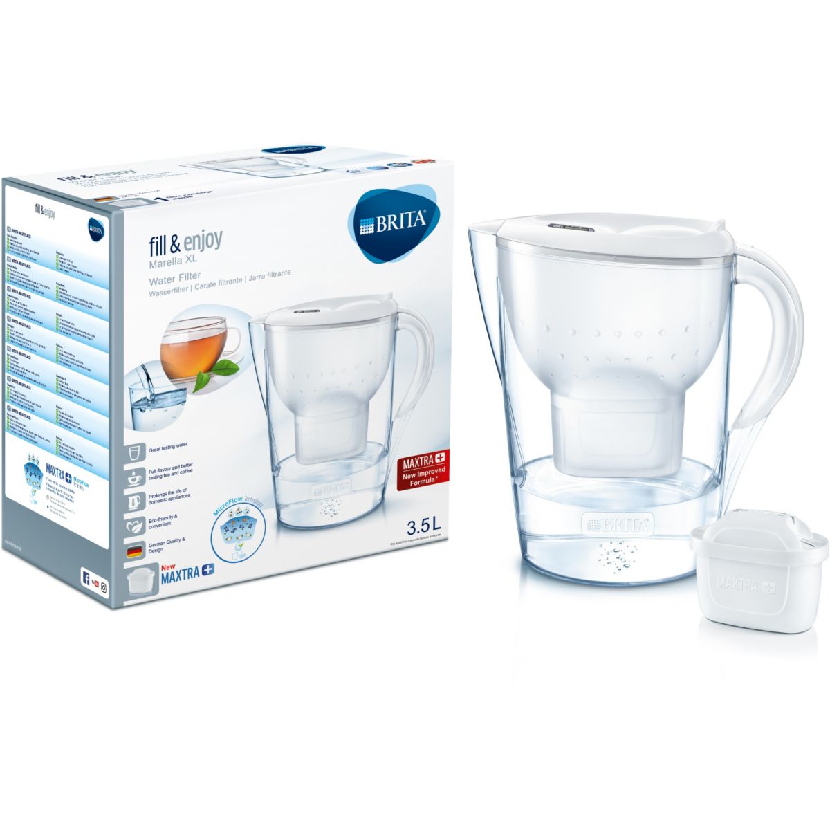 Carafe filtrante BRITA Marella XL blanc + 1 cartouche Maxtra+