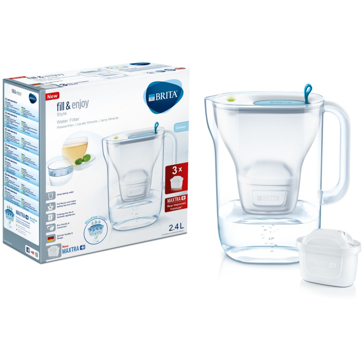 Carafe filtrante BRITA Style bleu + 3 cartouches Maxtra+