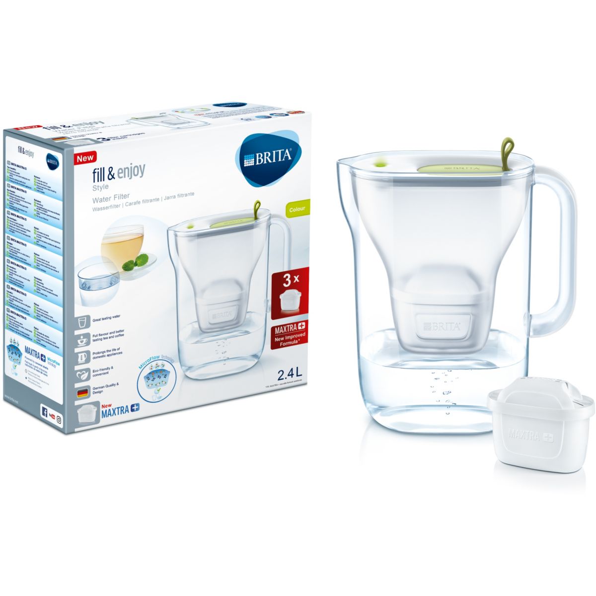 Carafe filtrante BRITA Style vert + 3 cartouches Maxtra+