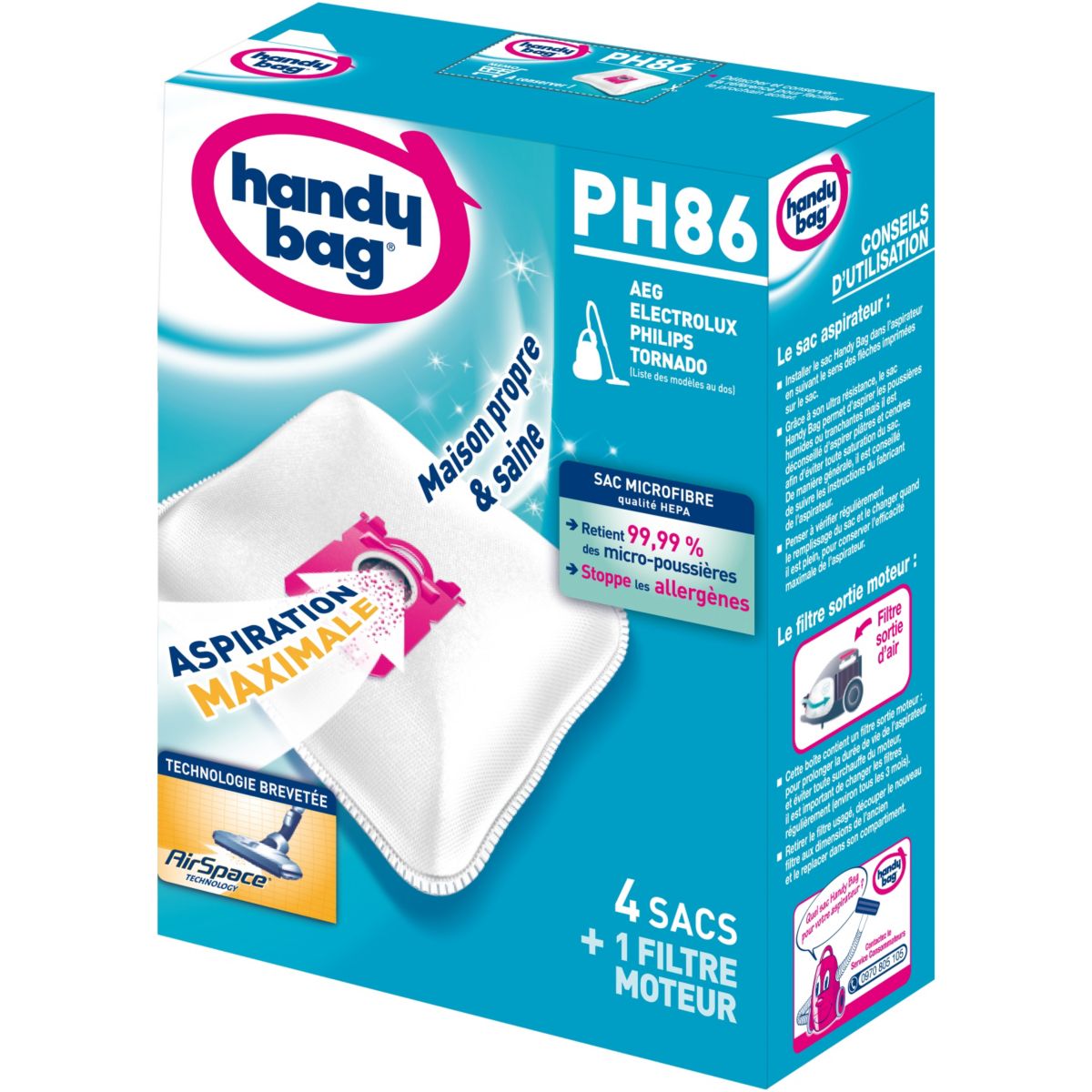 Pack promo 4x Sac Aspirateur HANDY BAG PH86 (x4 + 1 Filtre à air)