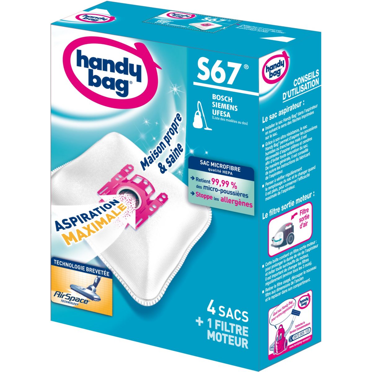 Pack promo 3 lots de 4 Sacs Aspirateur S67 (soit 12 sacs + 3 Filtres)