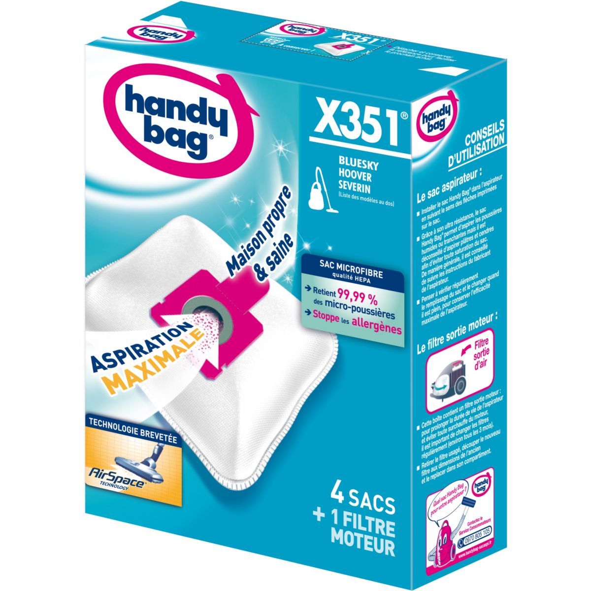 Pack promo 4x Sac Aspirateur HANDY BAG X 351 (x4 + 1 filtre)