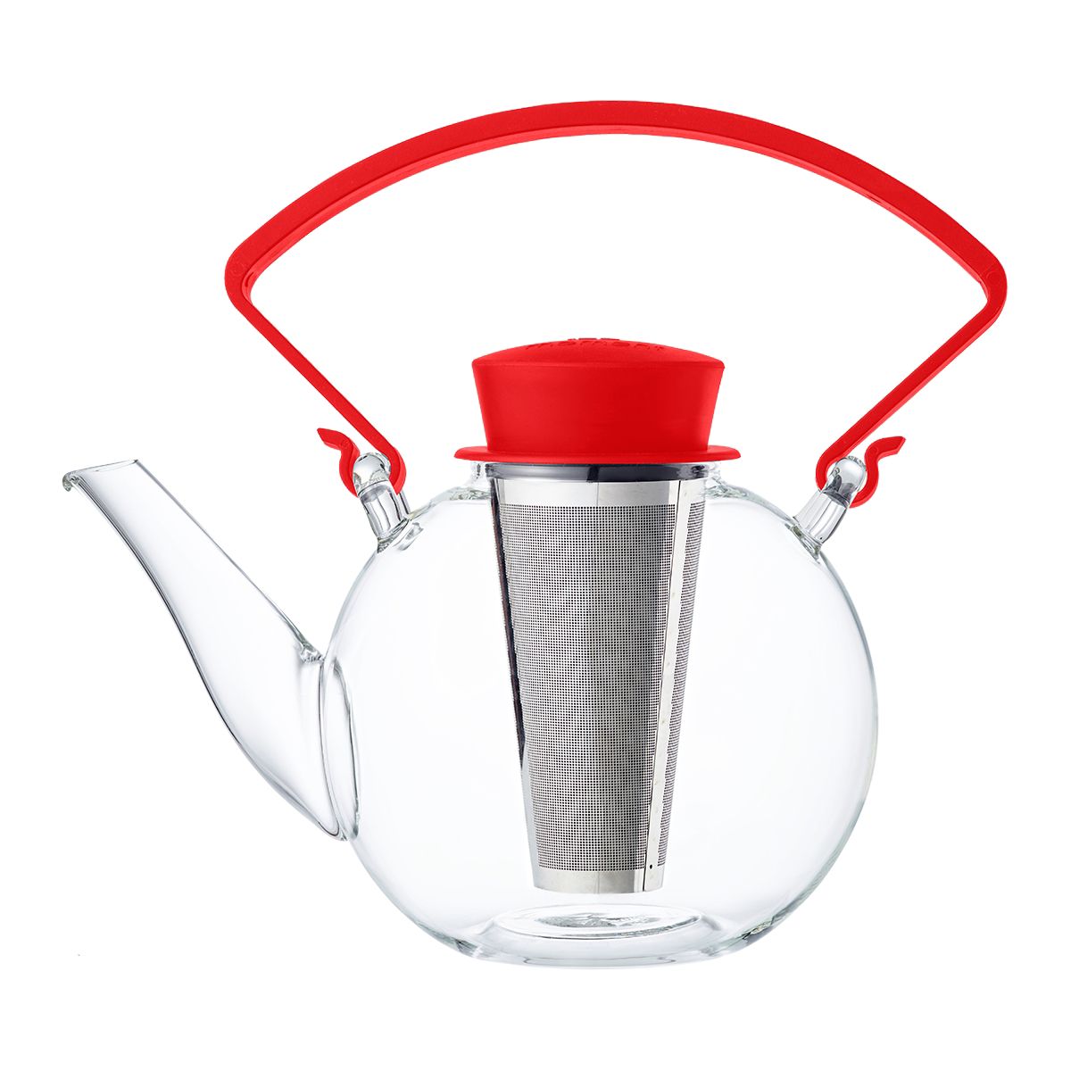 Théière QDO TEA 4 U EN VERRE AVEC POIGNEE ROUGE 1L