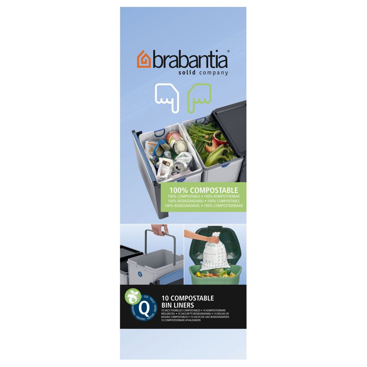 Sac poubelle BRABANTIA 18L biodégradable - rouleau de 10 sacs